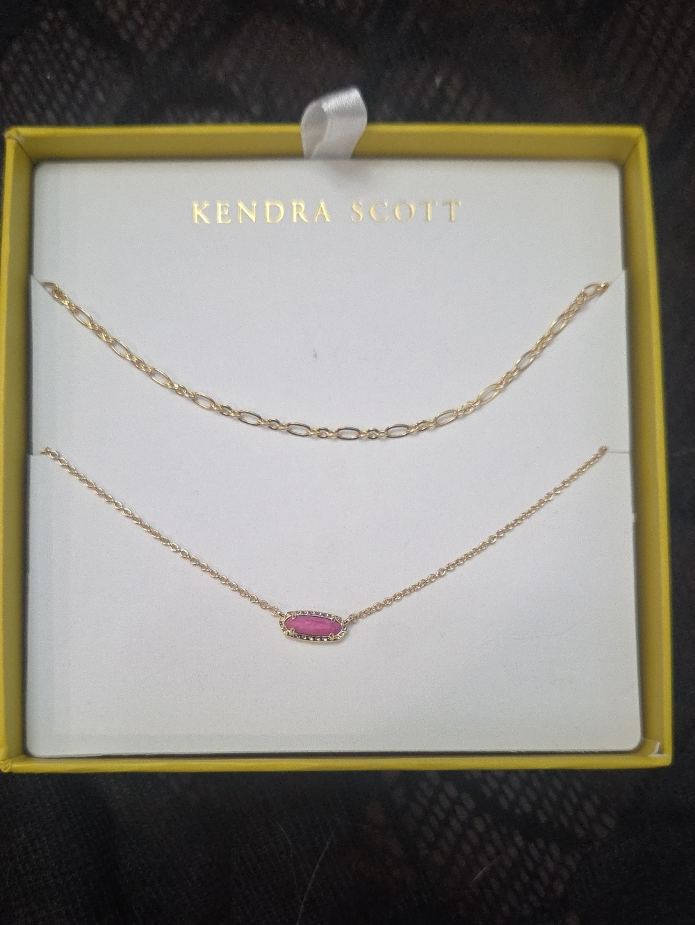 Kendra Scott Gold Layered Necklace with Pink Oval Pendant